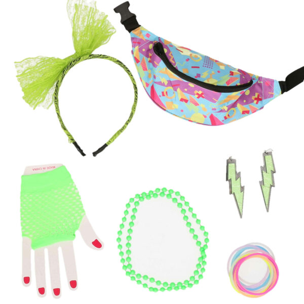 Foute 80s/90s party verkleed set compleet - dames - jaren 80/90 verkleed accessoires
