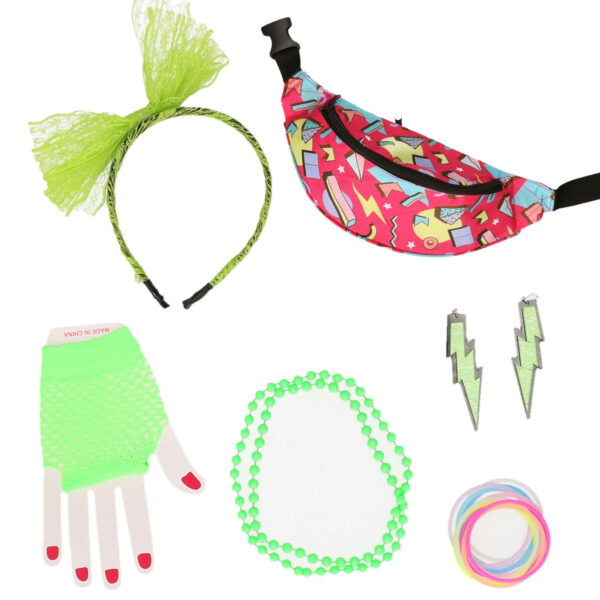 Foute 80s/90s party verkleed set compleet - dames - jaren 80/90 verkleed accessoires