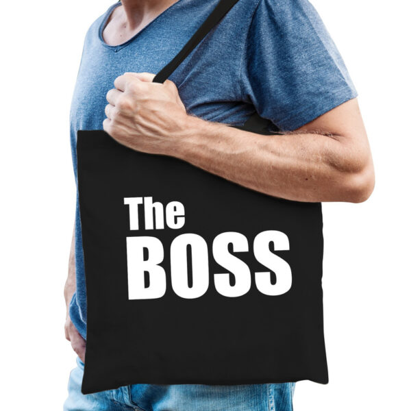 Zwart katoenen tas The boss witte tekst heren