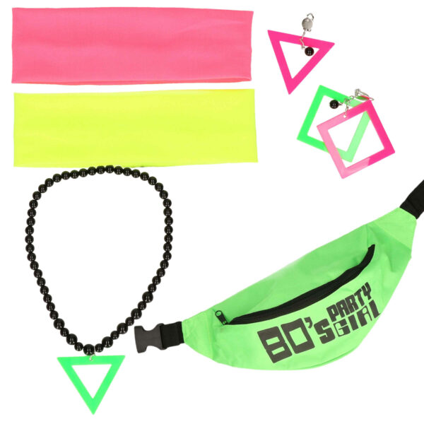 Foute 80s/90s party verkleed set compleet - dames - neon groen - jaren 80/90 verkleed accessoires