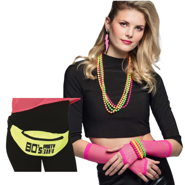 Foute 80s/90s party verkleed set compleet - dames - jaren 80/90 verkleed accessoires