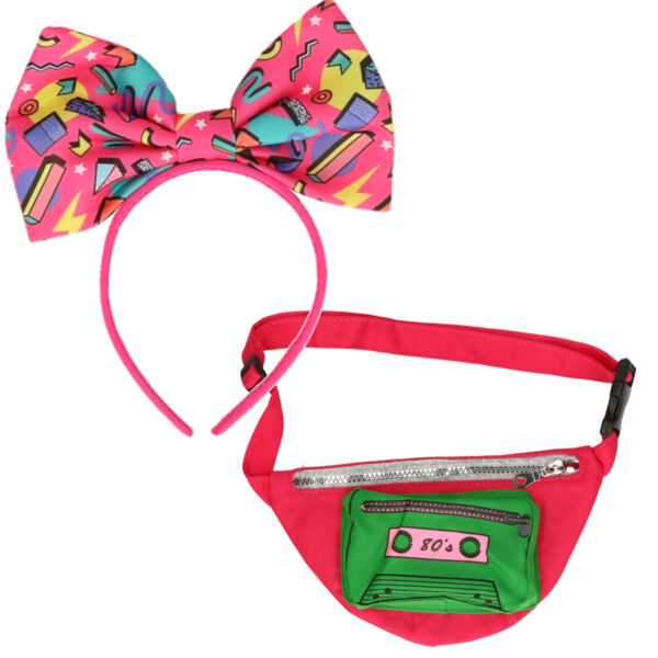 Foute 80s/90s party verkleed set haarband en heuptasje - dames - jaren 80/90 verkleed accessoires
