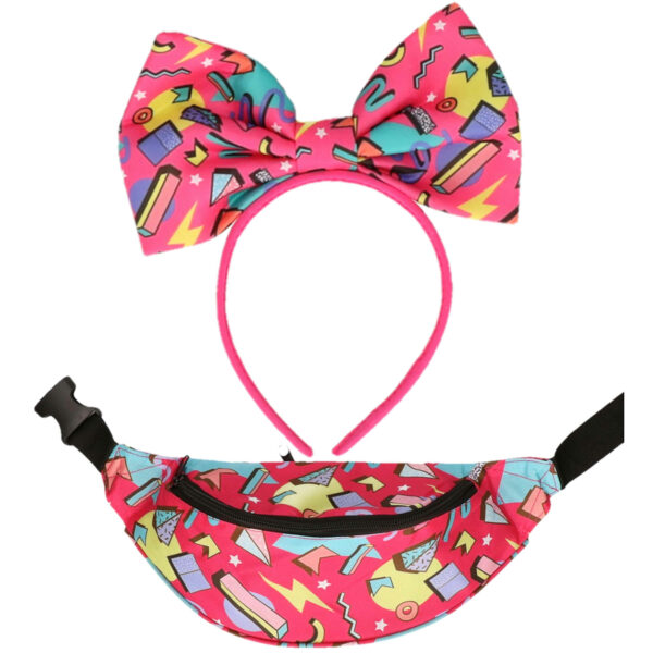 Foute 80s/90s party verkleed set haarband en heuptasje - dames - jaren 80/90 verkleed accessoires