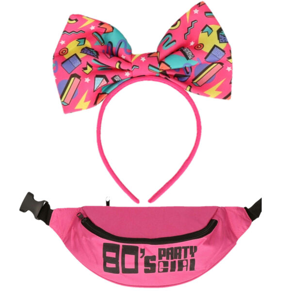 Foute 80s/90s party verkleed set haarband en heuptasje - dames - jaren 80/90 verkleed accessoires