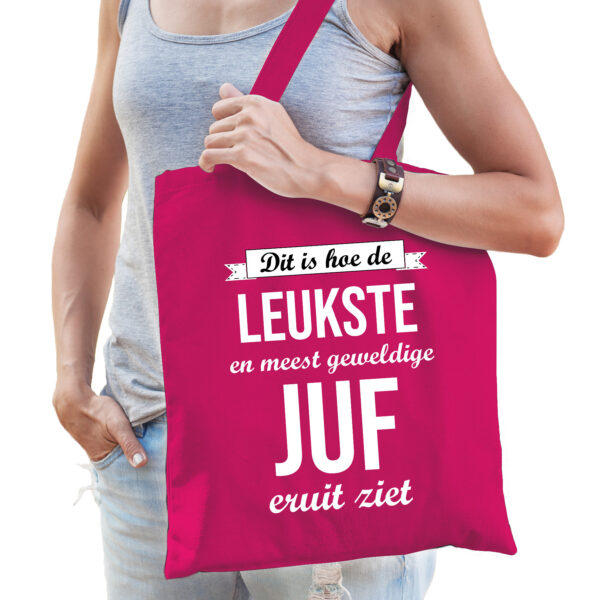 Leukste juf kado tas voor verjaardag van een lerares roze dames