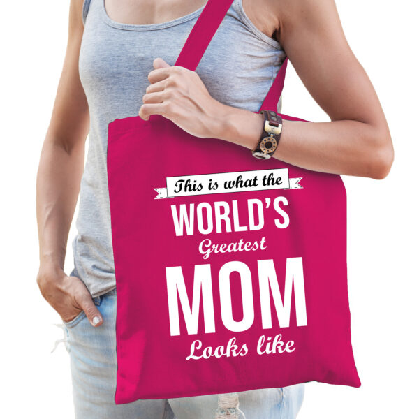 Worlds greatest MOM kado tasje voor moeders verjaardag roze voor dames