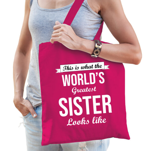Worlds greatest SISTER kado tasje voor zussen verjaardag roze voor dames