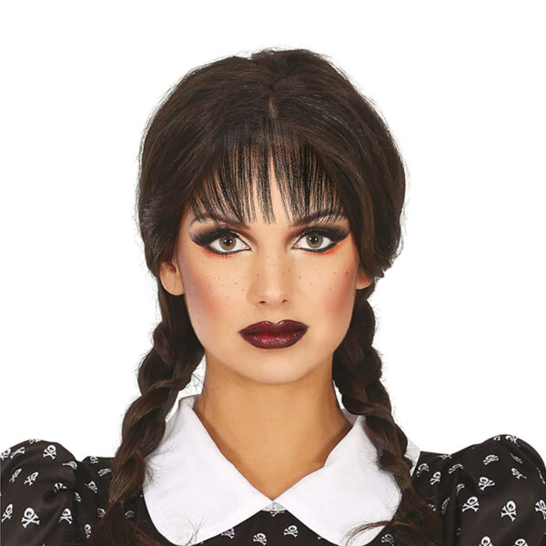Fiestas Halloween verkleedpruik lang haar - zwart - dames - spook/heks - vlechten