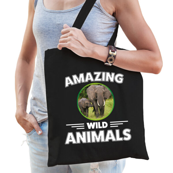 Tasje olifanten amazing wild animals / dieren zwart voor volwassenen en kinderen