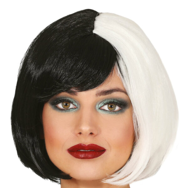 Fiestas Halloween verkleedpruik kort haar - zwart/wit - dames