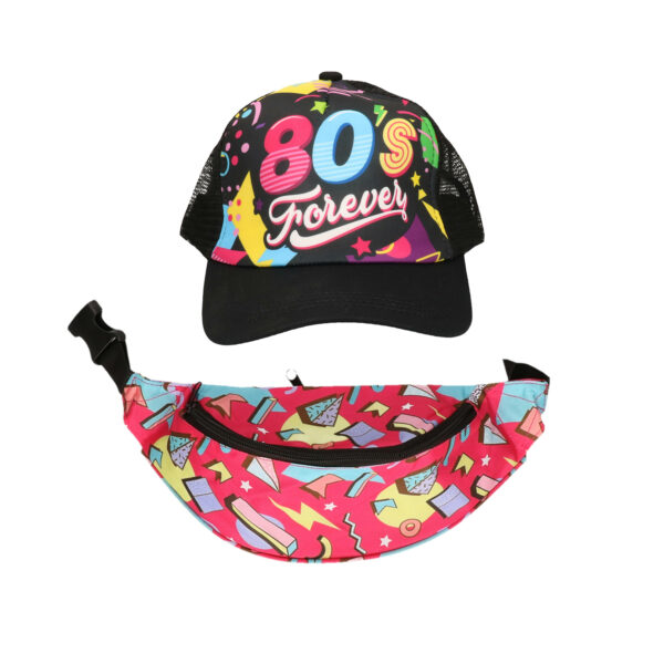 Foute 80s/90s party verkleed set pet en heuptasje - dames - jaren 80/90 verkleed accessoires