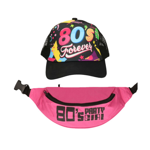 Foute 80s/90s party verkleed set pet en heuptasje - dames - jaren 80/90 verkleed accessoires