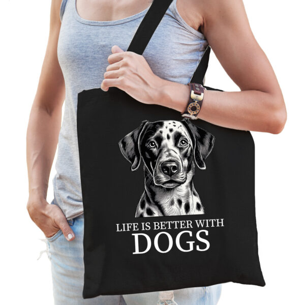 Cadeau tas voor hondenliefhebbers - zwart - Dalmati?r hond - katoen - 42 x 38 cm