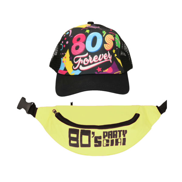Foute 80s/90s party verkleed set pet en heuptasje - dames - jaren 80/90 verkleed accessoires
