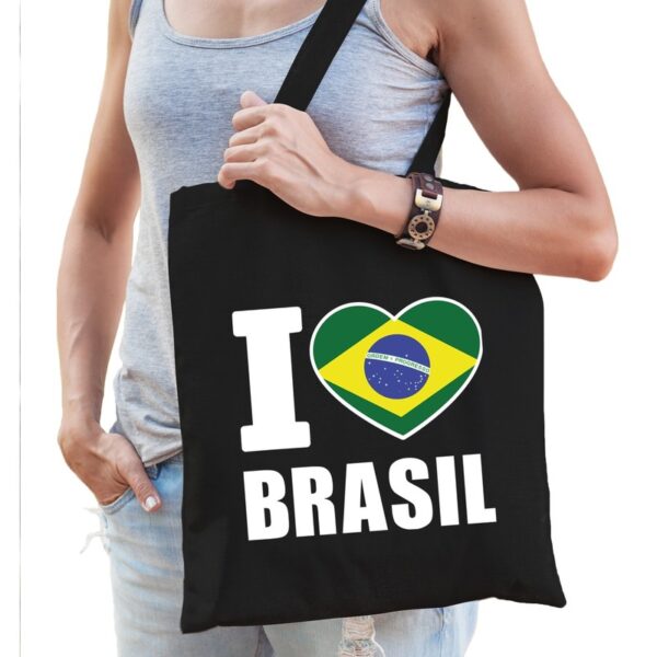 Zwarte katoenen tas I love Brasil
