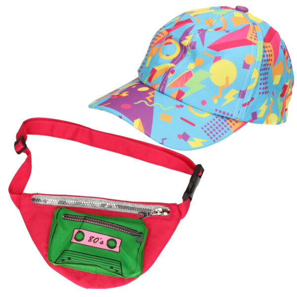 Foute 80s/90s party verkleed set pet en heuptasje - dames - jaren 80/90 verkleed accessoires