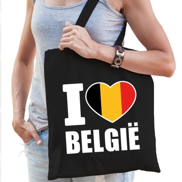 Belgie schoudertas I love Belgie zwart katoen