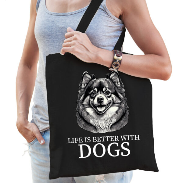 Cadeau tas voor hondenliefhebbers - zwart - Pomeriaan hond - katoen - 42 x 38 cm