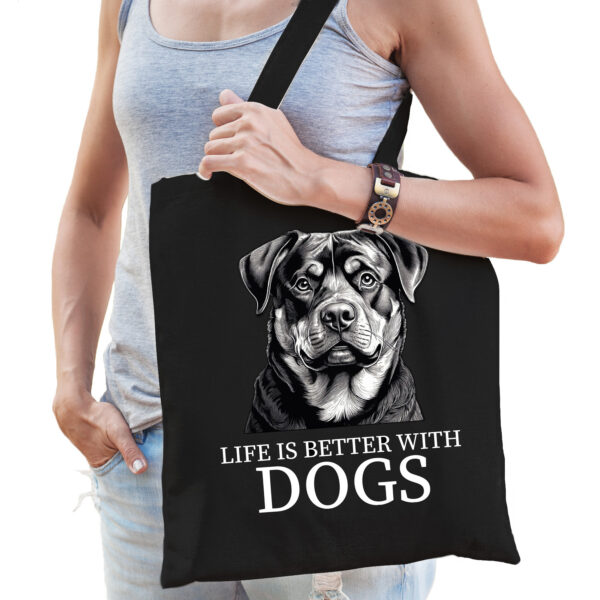 Cadeau tas voor hondenliefhebbers - zwart - Rottweiler hond - katoen - 42 x 38 cm