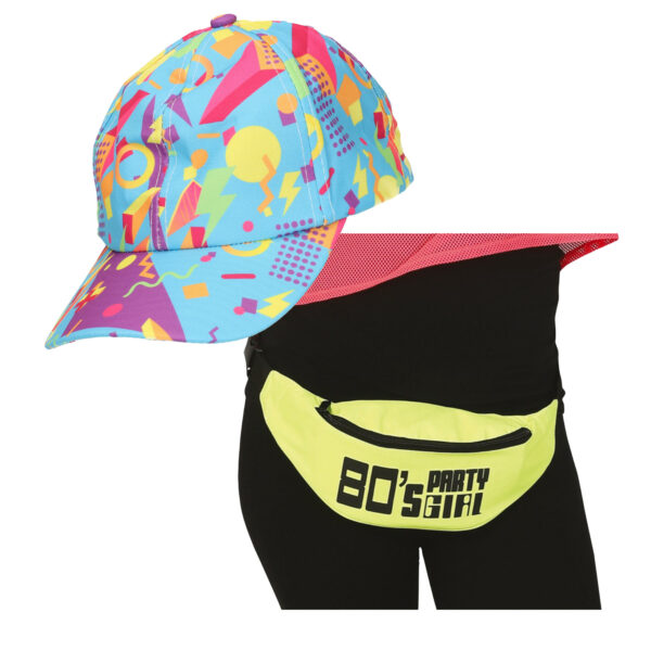 Foute 80s/90s party verkleed set pet en heuptasje - dames - jaren 80/90 verkleed accessoires