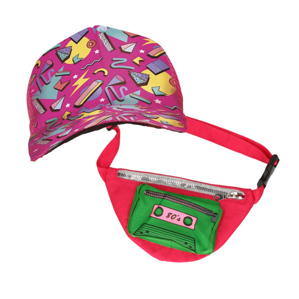Foute 80s/90s party verkleed set pet en heuptasje - dames - jaren 80/90 verkleed accessoires