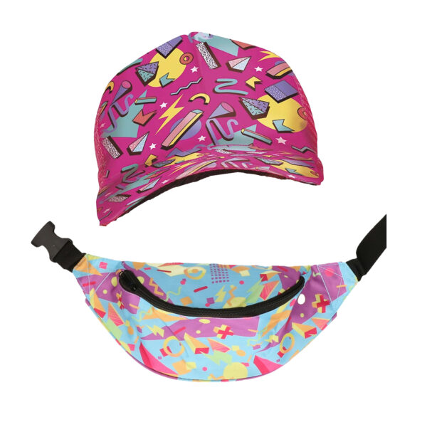 Foute 80s/90s party verkleed set - dames - retro pet en heuptasje - jaren 80/90 verkleed accessoires