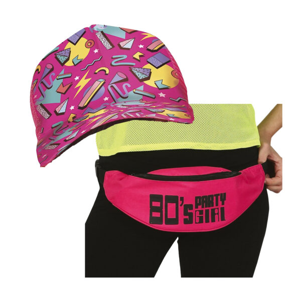 Foute 80s/90s party verkleed set pet en heuptasje - dames - jaren 80/90 verkleed accessoires