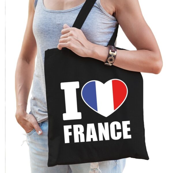 Zwarte katoenen tas I love France