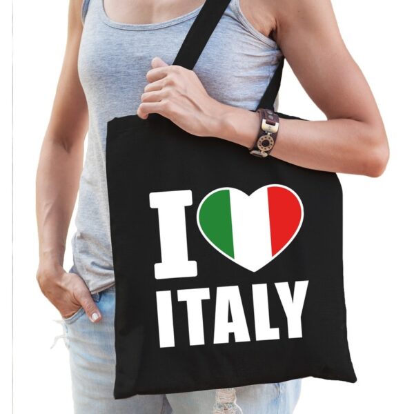 Zwarte katoenen Italie tas I love Italy