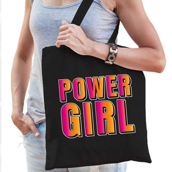 Powergirl fun tekst / kado tas zwart voor dames