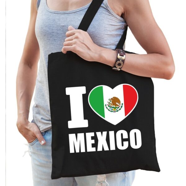 Zwarte katoenen Mexio tas I love Mexico