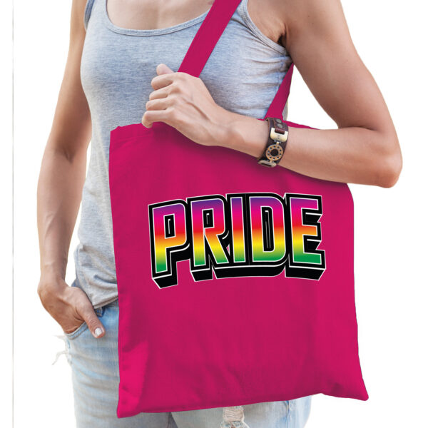 Bellatio Decorations Gay Pride tas voor dames - roze - katoen - 42 x 38 cm - regenboog - LHBTI