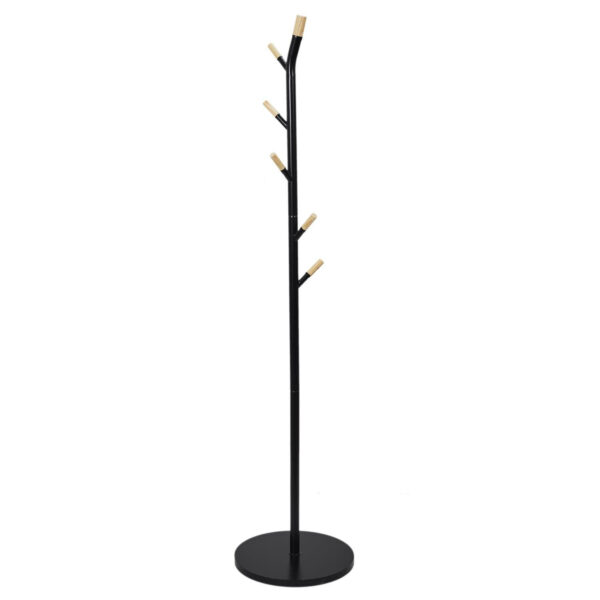 Home Deco Factory Kapstok - zwart - metaal/hout - 6 haken - 175 cm - staand