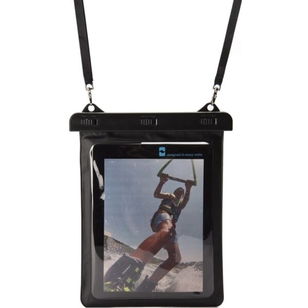 Zwart/wit tablet hoesje 10,5 inch waterproof/waterbestendig met halskoord/nekkoord