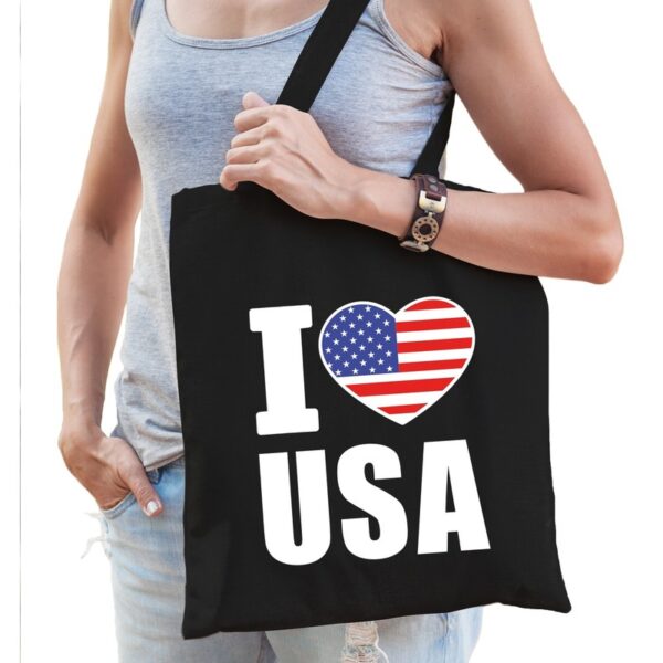 Zwarte katoenen Amerika tas I love USA
