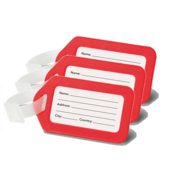 Kofferlabel/adres bagagelabel kunststof - 3x - rood - 5 x 8 cm
