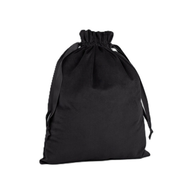 Cadeauzakje/opbergzakje met trekkoord - velvet - zwart - 24 x 17 cm - luxe