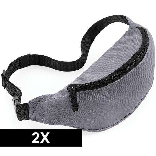 Bagbase Heuptasje/buideltasje - 2x - grijs - 38 cm - festivaltasjes