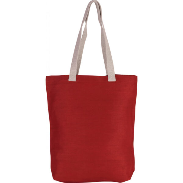 30x stuks katoenen schoudertasje in het rood met ecru hangsels 38 x 42 cm
