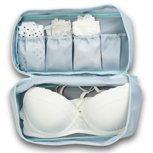 Grijs/blauw bh tasje met make-up tasje 27 cm