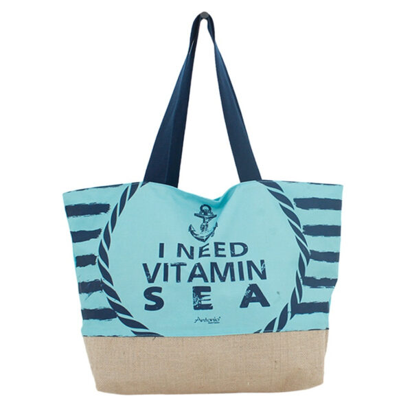 Strandtas I Need Vitamin Sea blauw 37 x 53 cm