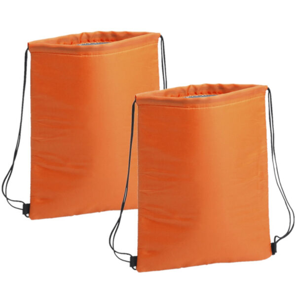 Koeltasje rugzak met draagkoord - 2x - oranje - 32 x 42 cm - drankjes/lunch rugtas - polyester/alumi
