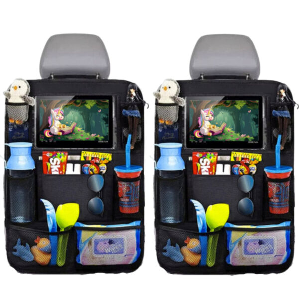 Xtrobb Autostoel organizer - 2x - zwart - voor kinderen - tablet/telefoon vak - 61 x 41 cm