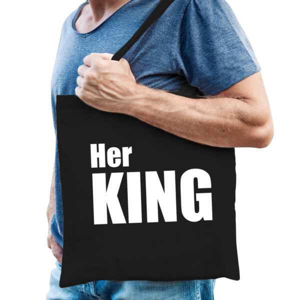 Zwart katoenen tas Her king witte tekst heren