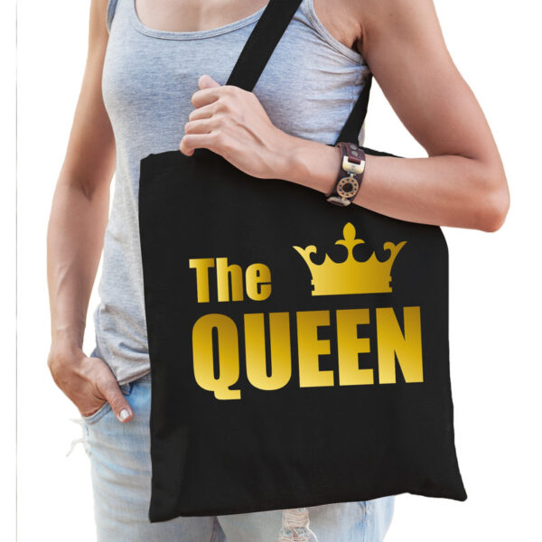 Zwart katoenen tas the queen gouden tekst dames