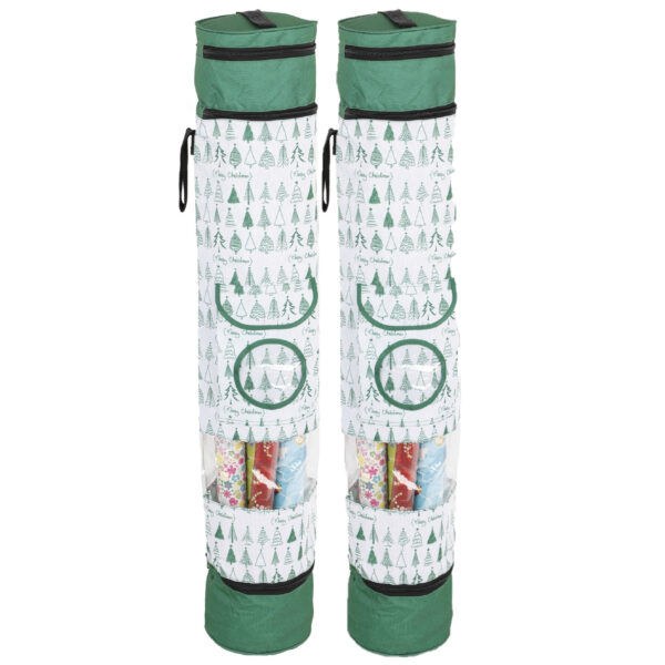 HI cadeaupapier opbergtas - 2x stuks - groen - pvc/polyester - 94 x 17 cm - kerstinpakpapier opruimt
