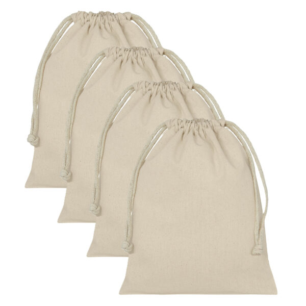 Opbergzakje met koord - 4x - wit - biologisch katoen - 25 x 30 cm - canvas cadeau zakje