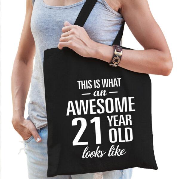 Awesome 21 year / geweldig 21 jaar cadeau tas - zwart - voor dames - kado tas - verjaardag