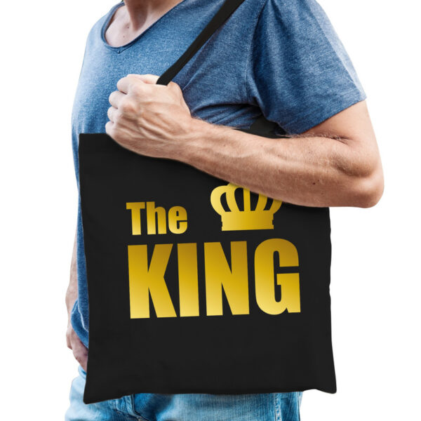 The king tas / shopper zwart katoen met gouden tekst en kroon voor heren