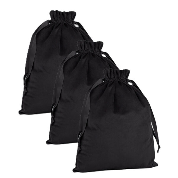 Cadeauzakje/opbergzakje met trekkoord - 3x - velvet - zwart - 24 x 17 cm - luxe